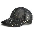Gorra de béisbol negra de malla para mujer con lentejuelas y bordados florales - Negro
