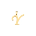 Polished 18k gold plated stainless steel letter Y pendant with bail on white background - Letter Y