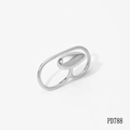 Polished silver double-finger ring with irregular lines and smooth oval bean design - Double Finger Oval Bean Style (PD788)