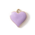 Light purple heart-shaped enamel pendant with gold metal frame for DIY bracelets - Purple Gold Plated