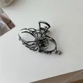 Dark grey gothic spider hair claw clip with metallic finish and grey pearl pendants - Spider Pearl Hair Claw / Gunmetal