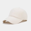Close-up of fine sun embroidery on beige cotton twill baseball cap with breathable eyelets - Adjustable / Beige