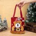 Christmas gift bag in red linen featuring 3D plush bear with gold snowflake embroidery - Faux Fur Trim Tote - Bear