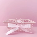 Mini pink metal mesh shopping basket with ribbon bow for desk coffee pod storage - Light Pink Small Basket 15*10.5*6cm