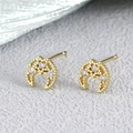 Gold plated crescent moon stud earrings with sparkling cubic zirconia inlay - Moon