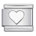 Polished silver stainless steel Italian charm link featuring a heart-shaped cutout design - Steel Inset Heart-Y387