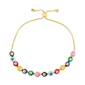 Bohemian adjustable gold box chain bracelet with colorful enamel evil eye charms - Colorful