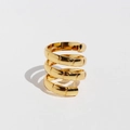 Modern gold-plated brass spiral ring with a multi-layer bamboo texture design - Gold