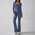 Ensemble de yoga en tricot pour femme avec haut à manches longues et pantalon bleu - S / Denim Bleu