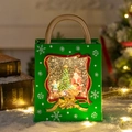 Linterna bola de nieve navideña en bolsa verde con escena de Papá Noel y luces LED - Bolso Verde Papá Noel