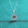 Elegante S925 zilveren zonnebloemketting met een kleurrijke moissaniet midden - 1 Karaat Regenboog Groene Moissanite