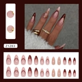 Kit 24 unghie a mandorla lunghe french bordeaux con perline dorate tridimensionali - Z1283 Dorato Elegante (Stile Colla)