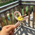 Pink striped fabric hair claw clip with yellow button detail and metal spring - Light Pink Claw Clip with Yellow Button and Pink Cord