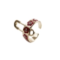 Bague ouverte épingle à nourrice marguerite avec fleur rouge et plaqué or chic - Ouvert Réglable / Or - Marguerite Rouge