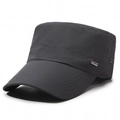 Dark grey flat top military cap with breathable side mesh and fashion metal plate - Adjustable / Dark Gray