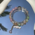 Colorful beaded bracelet with cute cartoon character pendant and golden accent chain - S020-long-eared Dog Mixed Color Burst Bracelet #sz427