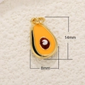 Detailed view of enamel avocado pendant with 14mm by 8mm size measurements - Avocado