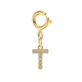Golden titanium steel letter T pendant necklace with sparkling crystal inlay - Letter Pendant-T