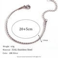 2.0mm silver 316L stainless steel box chain bracelet with lobster clasp and extension - 2.2mm Hammered Round Pearl Chain Anklet - Steel Color