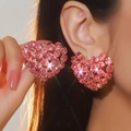 Luxury heart-shaped stud earrings in sparkling pink crystal with pave setting - Gold Pink Heart Style