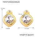 Square-cut zircon gold plated copper earrings featuring a geometric fashion design - Square Cushion (TXF071) / Gold White Zircon Earrings