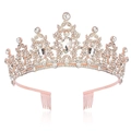 Elegante tiara da sposa in oro rosa con strass scintillanti e pettini laterali - Oro Rosa Strass Trasparente