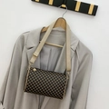 Vintage brown cylinder shoulder bag with gold patterns and wide khaki strap - Coffee