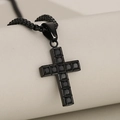 Hip hop style black stainless steel cross pendant necklace with black rhinestones - Black Cross Pendant (Black Zirconia)