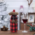 Funda para botella de vino a cuadros rojos y negros con ribete de piel sintética - Funda para Botella de Vino de Cuadros Rojos y Negros
