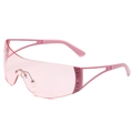 Pink Y2K rimless sporty sunglasses with rhinestone star details in futuristic punk style - Pink Frame / Pink Lens