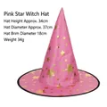 Pink Halloween witch hat with gold star prints and detailed size dimensions - Star Hat Pink