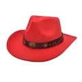 Detail of red western wool felt cowboy hat with vintage leather band and sunflower studs - M(56-58cm) / Red