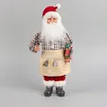 30cm artisan Santa Claus figure wearing a red plaid shirt and tool apron with a small train - Style 19 Craftsman Outfit Holding Small Train 30cm