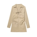 Khaki mini-jurk met lange mouwen, zakdetails en trekkoorden aan de zijkanten - XS / Khaki