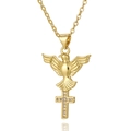 Collana con pendente a croce e colomba dorata con zirconi cubici incastonati - Stile Croce Colomba Della Pace (CX-D923)