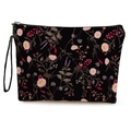 Borsa da trucco nera con motivi floreali rosa e chiusura a zip per i viaggi - 17*25cm (Lino) con Cinturino / Stile 3-Fiori Piccoli Colorati Pastorali (Style 3)