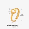 Anillo ajustable de acero inoxidable chapado en oro de 18K con detalles de estrella y luna - Abierto Ajustable / Anillo de Luna Dorada