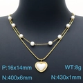 Gold double-layered necklace featuring a heart pendant and delicate pearl accents - Necklace (KN200843-HM)