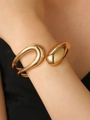Polished golden asymmetric cuff bracelet with double lines and smooth bead accent - Asymmetric Sphere Bangle (9130) / KC Gold