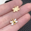Golden enamel honeybee and flower alloy charm pendants for DIY jewelry making - Bee