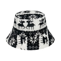 Sombrero de pescador de felpa para invierno con diseño de renos y copos de nieve - Negro
