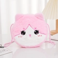Pink plush cat-shaped crossbody bag for girls with cute embroidered facial details - Pink