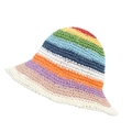 Rainbow striped hand-woven straw beach sun hat with colorful summer stripe pattern - Milky White Color