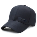Dark blue cotton baseball cap for middle-aged men with SPORT metal logo and side embroidery - Adjustable / Navy Blue