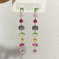 Elegant silver drop earrings featuring multi-color gemstones in a long tassel design - Silver