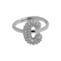 Sparkling silver-tone letter G open ring with micro-pave cubic zirconia setting - Silver Ring C