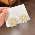 Elegant french pearl flower earrings with creamy resin petals and gold finish base - White Flower Cluster Pearl (Silver Needle-White.)
