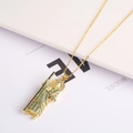 Religious Saint Jude pendant necklace in gold finish with green and white zircons - Necklace-3