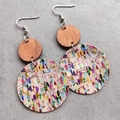 Bohemian geometric cork drop earrings with colorful hand-painted art patterns and wood - Colorful Abstract Blocks