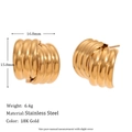 Textured C-shape ribbed stud earrings in 18K gold-plated stainless steel design - Triple Layer Vertical Stripe Cross Studs / Gold